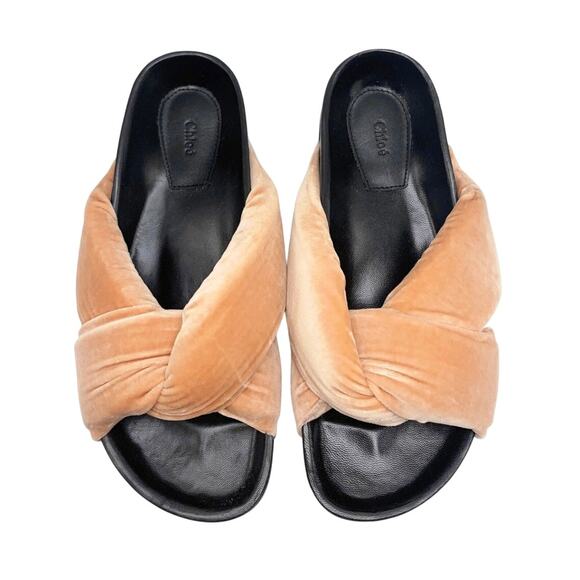 Chloe Nolan Crisscross Twisted Velvet Slides Flat Mule Sandals Size 37 - Picture 1 of 7